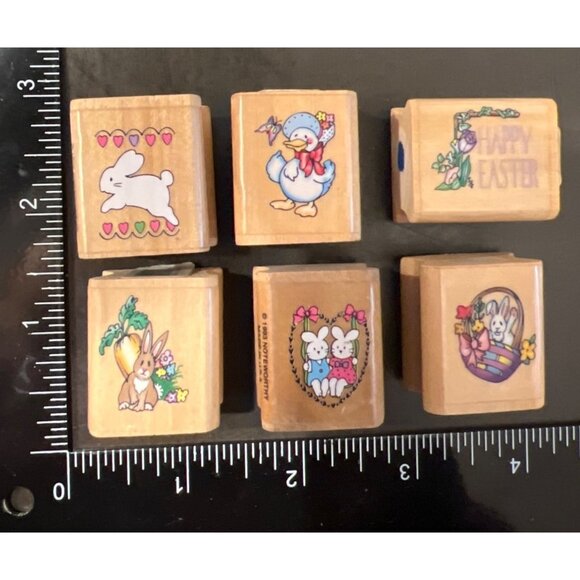 Vintage Easter-Themed Wood mounted Rubber Stamp Set Of 6 by Noteworthy - Picture 1 of 4